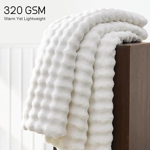 Lotus Karen 3D Bubble Fleece Blanket for Couch - Ultra Soft Fluffy White Throw Blanket for Sofa Bedroom, Lightweight Cozy Throw for All Season, Adults Women Kids Off White, 50"x60" thumbnail 2