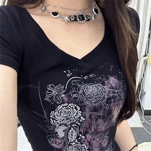 VnimVinter Grunge Shirt 2000s Clothing Teen Girls Women Vintage Graphic Y2k Short Sleeve Goth Tee Emo Clothes Streetwear thumbnail 5