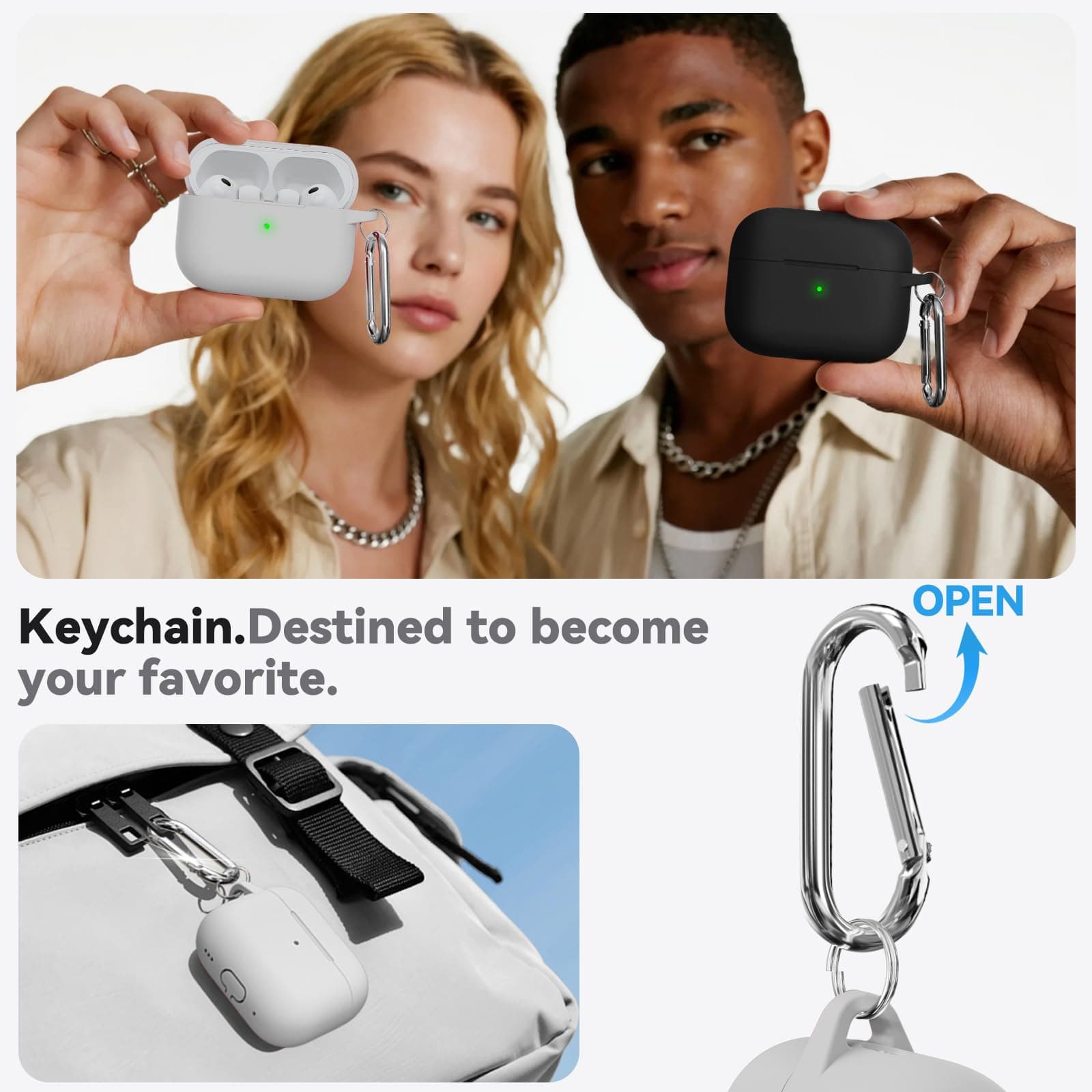Ljusmicker for AirPods Pro 3 Case 2025 with Cleaner Kit,Soft Silicone Protective Cover for Apple AirPods Pro 3rd Generation Case for Women Men,AirPod Pro 3 Cases Accessories with Keychain-Light Grey thumbnail 5