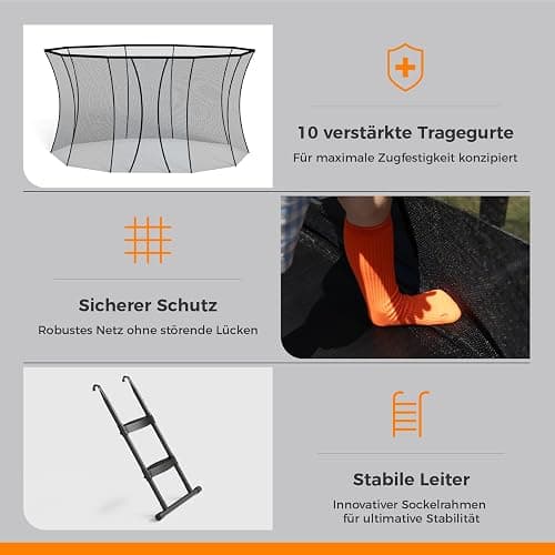 BSPORTY Trampolin Outdoor 305 cm mit Sicherheitsnetz, 5 verstärkte U-förmige Beine mit Mittelstütze, ASTM-Zertifiziert, Freizeittrampolin für Kinder und Erwachsene thumbnail 4