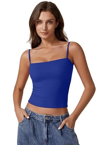 QINSEN Women's Double Lined Basic Tank Top Adjustable Spaghetti Straps Sleeveless Camisole Shirts thumbnail 2