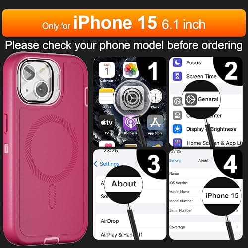 Follaroma for iPhone 15 Case with Stand & Built-in Camera Cover, MagSafe Compatible, Heavy-Duty Shockproof Protection, Magnetic & Rugged Phone Cover for iPhone 15 6.1'', Hot-Pink thumbnail 2