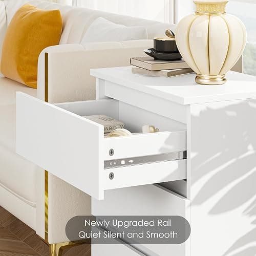 FOTOSOK Nightstands Set of 2 with 3 Drawers, White Nightstand Bedside Table Set of 2 for Bedroom, 17.7W*15D*21.7H Bedroom Night Stands with Cut-Out Handle, Sofa Side End Table for Home Office thumbnail 9