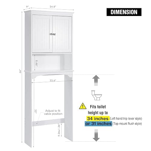 Spirich Over The Toilet Storage Cabinet, Bathroom Shelf Over Toilet, Bathroom Storage Cabinet Organizer, White thumbnail 2
