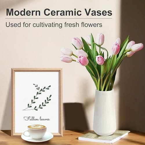 White Ceramic Vase, GUKJOB Small Cute Flower Vase for Pampas Grass, Home, Living Room, Dining Table, Farmhouse, Office Decor, Bedroom, Table, and Kitchen Shelf (White) thumbnail 4