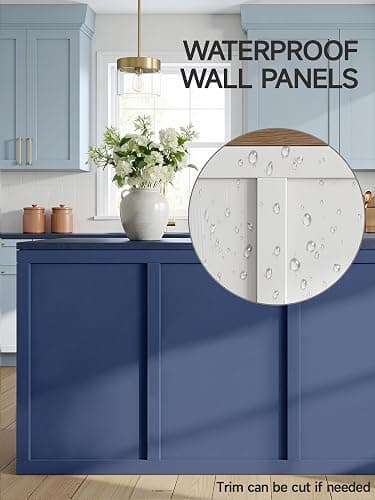 Upick Board and Batten Wainscoting Panels, Paintable, 120" x 43", White | Moisture-Resistant Lightweight PS, Pre-Cut Trim, Easy Glue-On Install for Bathroom, Kitchen, Living Room & Bedroom thumbnail 5