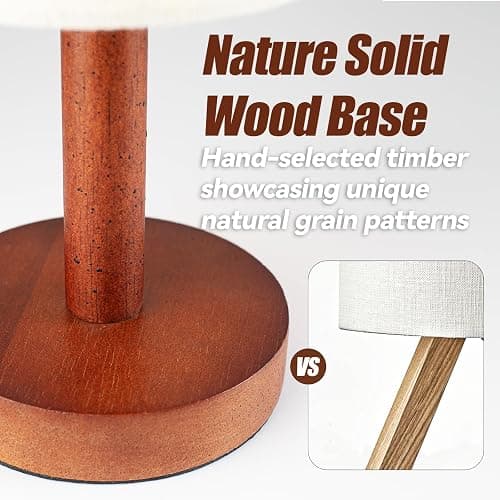 Small Table Lamp for Bedroom, Nightstand Lamp Linen Lampshade Bedroom Wood Base Small Bedside Lamp for Night Stands, Desk Lamps for Reading Living Room, Office (LED Bulb Included) (Black-Walnut Wood) thumbnail 6