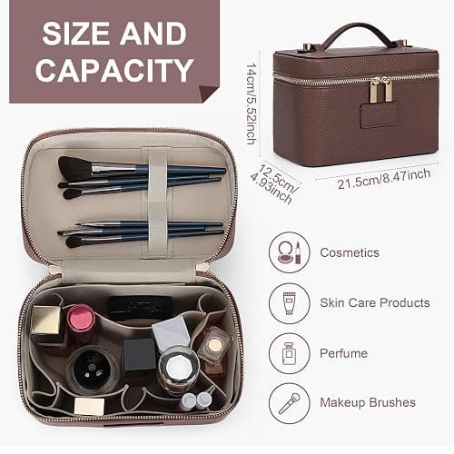 HiTotes Makeup Bag Vanity Case for Women Leather Cosmetic Bag Travel Toiletry Bags Portable Makeup Organizer Case thumbnail 3