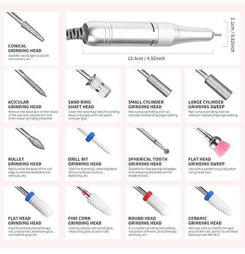 Electric Nail File Professional Kit - 45000RPM Portable Nail Drill Electric File with 11 Bits & Base丨LED Screen丨Ultra-Silent, Rechargeable Nail Drills Machine for Acrylic Nails Gel Polishing (Pink) thumbnail 6