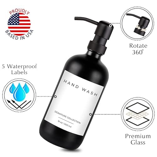 Emerson Essentials Soap Dispenser Set, Dish Soap for Kitchen, Bathroom Set - Hands and Dishes for Home, Farmhouse, Glass Soap Dispenser with Pump and Labels | 16 Oz, 2 Pack thumbnail 4