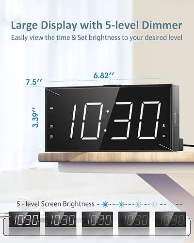 Loud Alarm Clock with Bed Shaker for Heavy Sleeper, Dual Vibrating Alarm Clock with USB Charger for Hard of Hearing/Deaf, 7.5’’ Large LED Display with Dimmer, Snooze, 12/24H & Battery Backup thumbnail 3