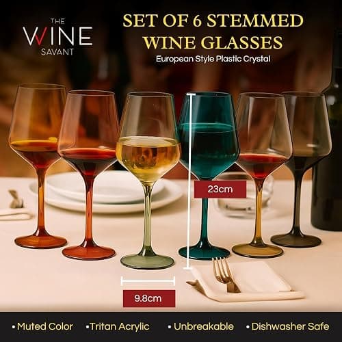 European Style Plastic Crystal, Stemmed Wine Glasses | Set of 6 | Acrylic Tritan Drinkware, Unbreakable Muted Color Shatterproof BPA-free, Reusable, Floating Pool & Indoor & Outdoor, Hand Wash 15oz thumbnail 3