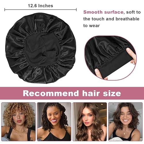 3Pcs Satin Bonnet Silk Bonnet, Hair Bonnet for Sleeping, | Elastic Wide Band Silk Sleep Cap, Soft and Breathable, Black Leopard Rose thumbnail 3
