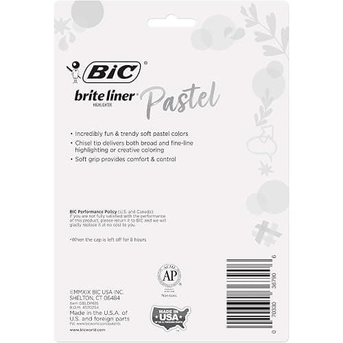 BIC Brite Liner Grip Pocket MINI Highlighter, Pastel Ink Colors, Chisel Tip, 6 Count (Pack of 1) thumbnail 2