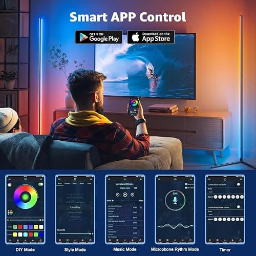Corner Floor Lamp, 2 Pack LED Corner Lamp with App/Remote/Button Control, Smart RGB Floor Lamp with 16 Million DIY Colors & 68+ Scene, 300+ Scene, Music Sync for Living Room, Bedroom, Gaming Room thumbnail 6