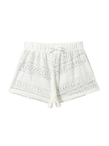 Milumia Girl's Crochet Swim Cover Up Hollow Eyelet Shorts Bikini Coverup Vacation Outfits - Image 1