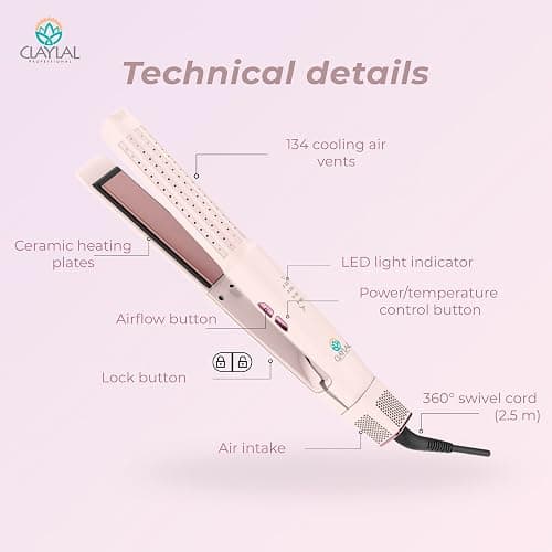 Hair Straightener and Curler 2 in 1 – Claylal Professional Flat Iron Styler with Negative Ions, 430°F Heat, 360° Airflow | Straighten & Curl Hair thumbnail 6