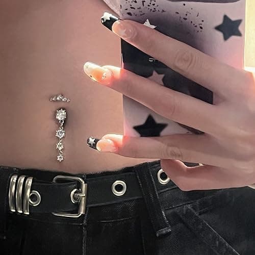 LAURITAMI 14G Dangle Belly Button Rings Set Navel Piercing Jewelry - Smooth Edges for Summer Outfits, 1.6mm Silver Tone CZ Butterfly Heart Flower Rings 5 Pcs thumbnail 2