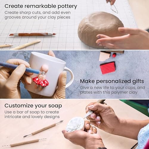 ARTEZA Pottery & Polymer Clay Tools, 22-Piece Sculpting Set with Steel Tips and Wooden Handles, Craft Kit for Pottery Modeling and Carving thumbnail 7