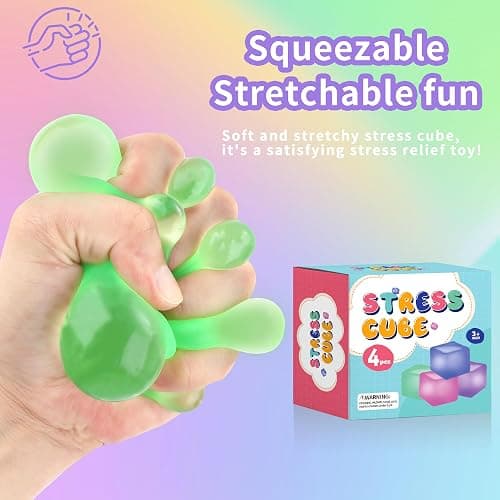 Fidget Toy Stress Cube 4 Pack, Cube Squishies Anxiety Stress Relief with Thick Substance,Fidgets for Classroom,Stress Balls for Adults Kids Children Teens thumbnail 4