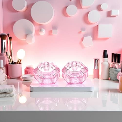 2 Pcs Glass Nail Art Cups Nail Dipping Jars Nail Dappen Dishes Bowls Nail Powder Holders Nail Liquid Containers with Lid Hexagon Nail Polish Nail Art and Polish Nail Salon Supplies thumbnail 2