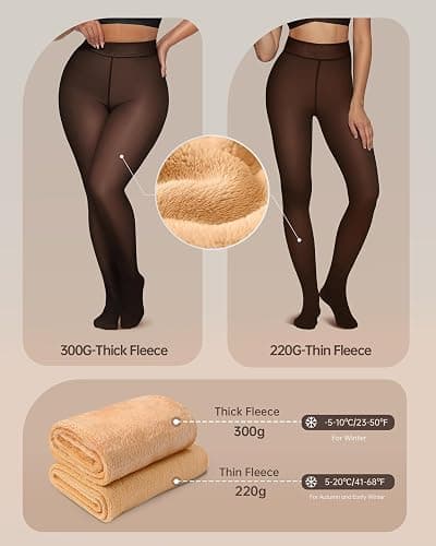 OEAK Womens Fleece Lined Tights Sheer Fake Translucent Pantyhose Thermal Tights High Waisted Footed Leggings thumbnail 4