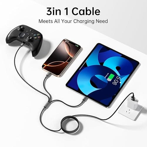 Multi USB Charging Cable 3A, 3 in 1 Fast Charger Cord Connector with Dual Phone/Type C/Micro USB Port Adapter, Compatible with Tablets iPhone 14 13 12 Pro 8 7 Samsung Galaxy (4FT/2Pack Charging Only) thumbnail 7