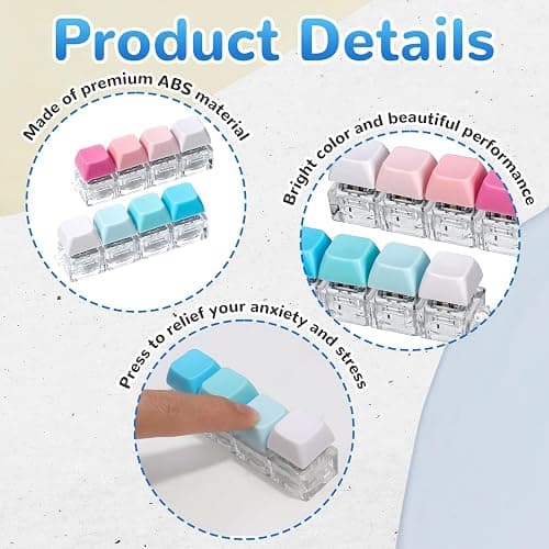 2 PCS Keyboard Fidget Toy, 4-in-1 Keyboard Button Clicker Keychain, Push Bubble Sensory Fidget Toys for Kids Adults to Relief Pass Time (Blue Pink White) thumbnail 5