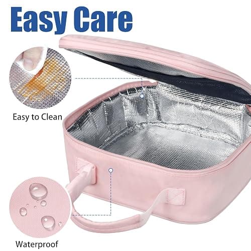 Aosbos Insulated Lunch Bag for Women - Cute Small Quilted Lunch Box Cooler for Work, Office, Picnic - Soft, Portable Adult Lunch Bags, Pink thumbnail 6
