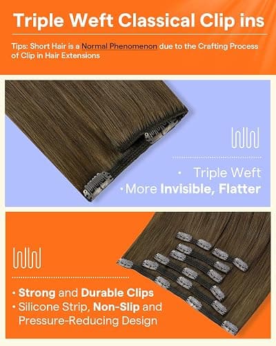 Full Shine Human Hair Clip in Extensions | Light Brown Clip in Hair Extensions Human Hair, for Cheer, 20 Inch 7 Pcs 120g thumbnail 5