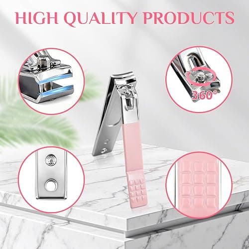 MINKINH 26-Piece Manicure Set for Women, Pink At-Home Nail Care Kit | Carbon Steel Nail Clippers, 410 Stainless Steel Tools, PU Organizer Case for Pedicure, Cuticle, Facial and Daily Self-Care thumbnail 2