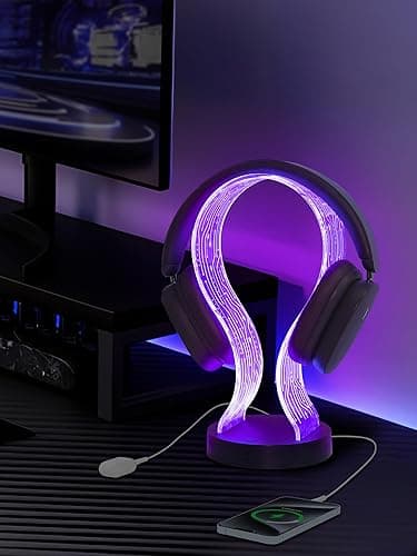 CoolGift Mart Light Up Headphone Stand with 16 Color Lights, PCB Pattern Acrylic Headset Stand with 1 USB and 1 Type-C Charging Ports, Gifts for Gamers Men and Music Lovers thumbnail 9