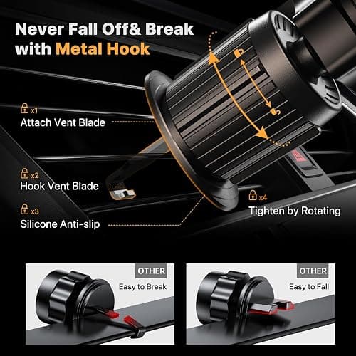 Miracase Phone Holders for Your Car with Metal Hook Clip, Air Vent Cell Phone Car Mount, Universal Automobile Cradle Fit for iPhone Android and All Smartphones, Dark Black - Dark Black thumbnail 2