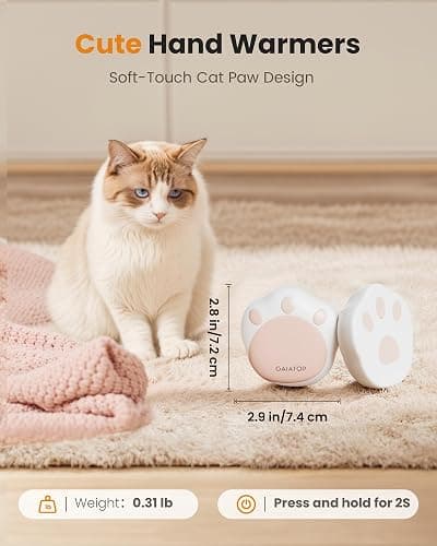 Gaiatop Hand Warmers Rechargeable, 2 Pack Cute Cat Paw Design 3 Levels Magnetic Electric Pocket Heater, Reusable Portable Hot Hands Gifts for Women Men Cat Lover Black thumbnail 2