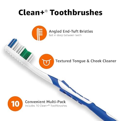Amazon Basics Clean Plus Toothbrushes, Soft, Full, 10 Count, 1 Pack (Previously Solimo) thumbnail 3