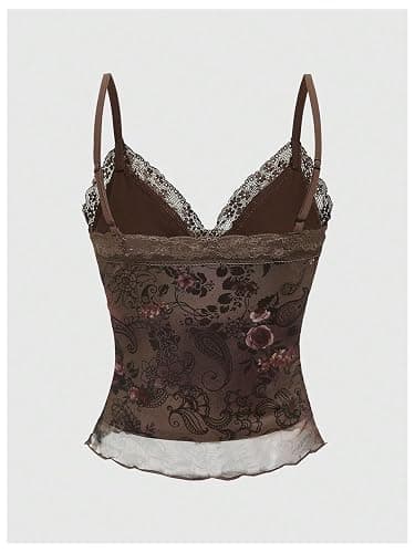 Milumia Women's Boho Lace Cami Crop Tops Y2k Spaghetti Strap Going Out Tank Top Fairycore Clothing thumbnail 4