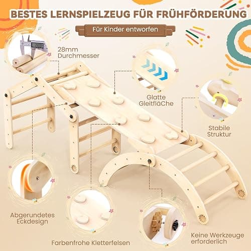 Woodure 7-in-1 Montessori Klettergerüst Indoor Set, Verformbares Kletterdreieck mit Rutsche & Kletterbogen, Hölzernes Pikler Dreieck zum Baby Klettern, Klettergerüst Montessori Spielzeug ab 1-6 Jahre thumbnail 5