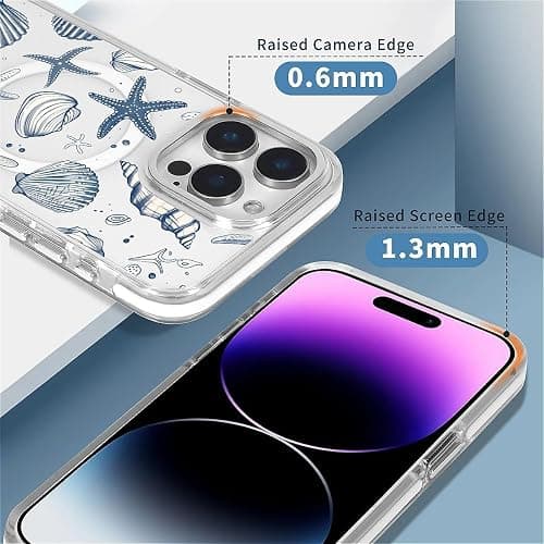 Punmada Compatible with iPhone 13 Pro Max Case for MagSafe, Clear White with Ocean Shells Design Drop Proof Rugged Magnetic Charge Shockproof for iPhone 13 Pro Max thumbnail 3