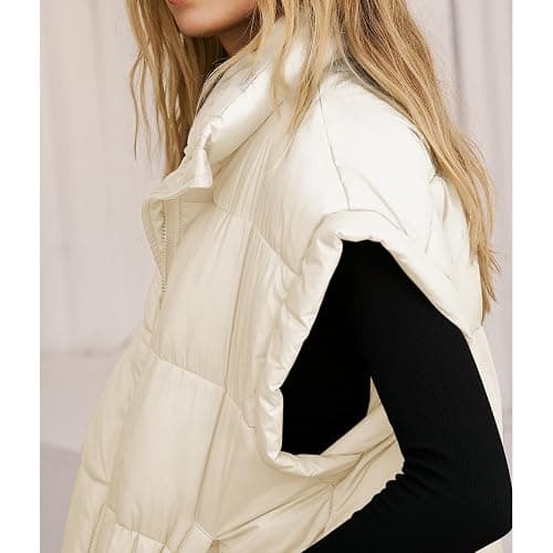 Songling Womens Oversized Puffer Vest Stand Collar Full Zip Sleeveless Bubble Puffer Vest Quilted Padded Warm Coat Outwear thumbnail 2