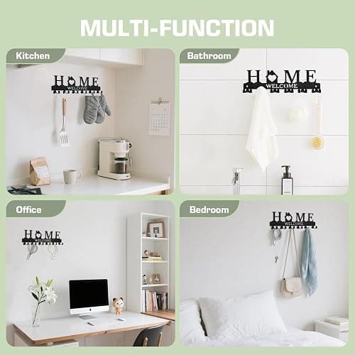 HOMEBROS Key Holder Wall Mount, Adhesive Metal Key Hanger with 6 Double Hooks, 2 Installation Methods, Black thumbnail 7