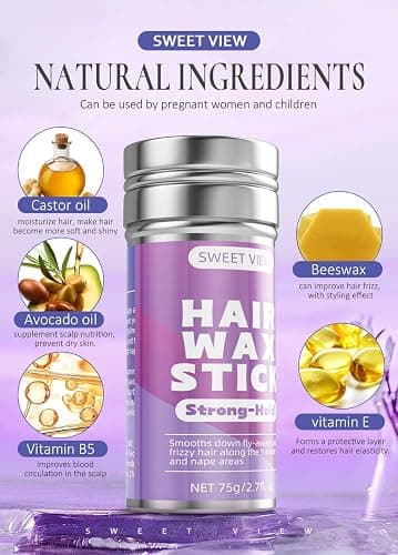 SWEET VIEW Hair Wax Stick, Flexible Hold Fly Away Hair Tamer, Slick Back Hair Cream/Gel for Sleek Ponytail, Smooth Flyaways & Frizz, Non-Greasy Hair Styling Accessory Pomade/Balm for Toddler, Kid thumbnail 7