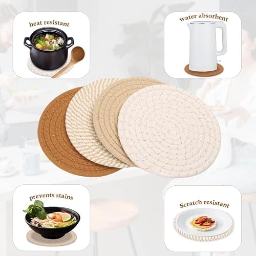 Billbotk 7" Trivets for Hot Dishes, Hot pots and Pans, 4 Heat Resistant Hot Pads, Pot Holders for Kitchen, Home Essentials for New Home and Farmhouse Decor, Fall Decorations for Home(Brown) thumbnail 5