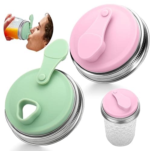 Palksky Mason Jar Drinking Lids 2 Pack, Wide Mouth Stainless Steel Sip Lid with Heat-Resistant Silicone Cover, Leakproof Airtight Flip Cap, Durable Mason Jar Accessories for Coffee & Drinks - Image 1