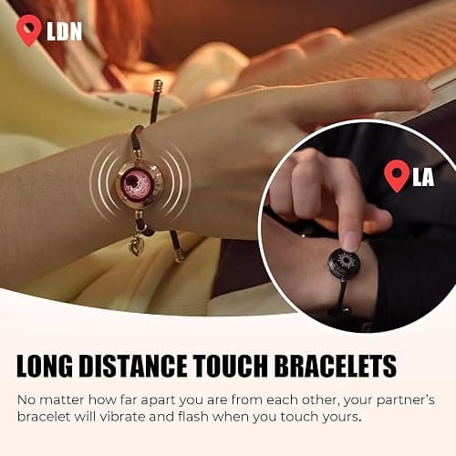 Long Distance Touch Bracelets for Couples, Light up & Vibration for Love Couples Bracelets | Long Distance Valentines Day Gifts for Girlfriend, One-to-One Bluetooth Pairing via App thumbnail 2