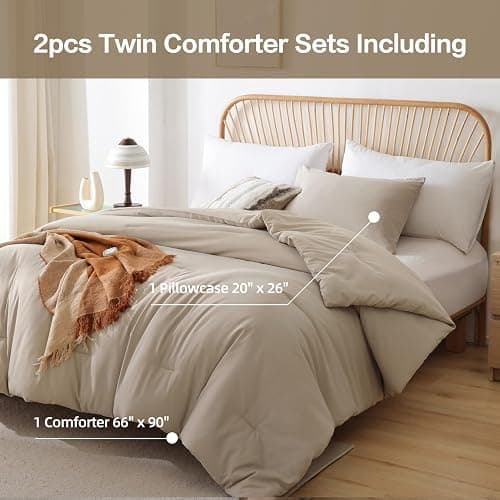 ROSGONIA Twin/Twin XL Comforter for College Girls Boys Light Khaki, 1 Comforter & 1 Pillowcase, Lightweight Twin Bedding Sets Soft Kids Dorm thumbnail 5