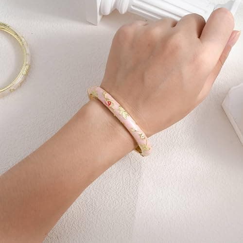 Gracayfr Vintage Flower Bangle Chinoiserie Cloisonne Bracelet Summer Elegant Vibrant Ethnic Jewelry Gifts For Women Best Friend Mom Sister thumbnail 4