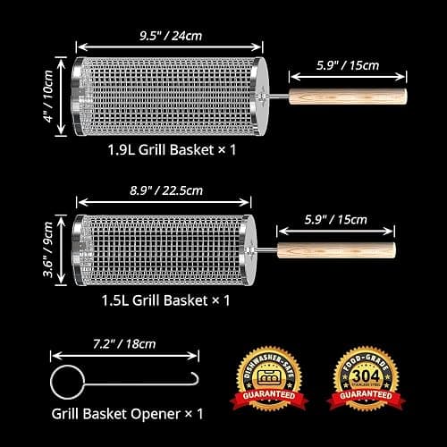 ivtivfu Rolling Grill Basket, Removable Wooden Handle, 304 Stainless Steel, Nesting BBQ Tools, Smoker Grilling Accessories for Vegetable, Outdoor Cooking Camping, Birthday Gifts for Men Dad Husband thumbnail 2