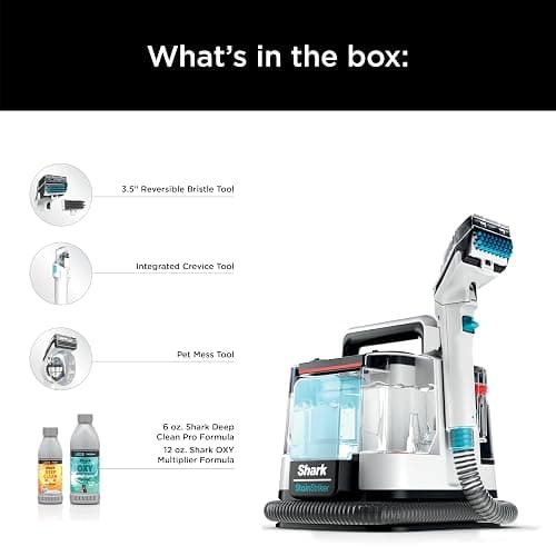 Shark StainStriker Portable Carpet, Upholstery & Area Rug Cleaner with Pet Mess Tool, Stain & Odor Remover, Perfect for Car Interiors, Includes 3 Cleaning Tools & Cleaning Solution, White, PX201 thumbnail 8