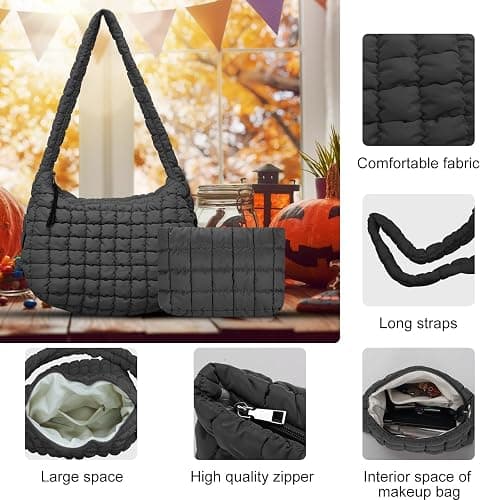 Puffer Crossbody Tote Bag for Women - Hobo Quilted Tote Bag - Soft Fluffy Lightweight for Women Everyday Work Travel thumbnail 5