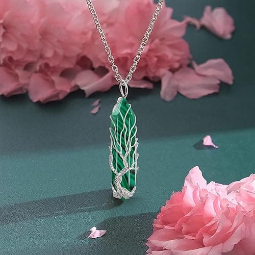 VIBILIA Healing Crystal Necklace Tree of Life Wire Wrapped Natural Stone Point Pendant Necklace Hexagonal Reiki Spiritual Quartz Gemstone Jewelry for Women Men thumbnail 5